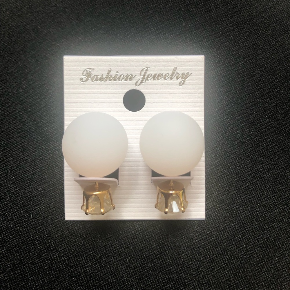 White globe and stud jacket earrings